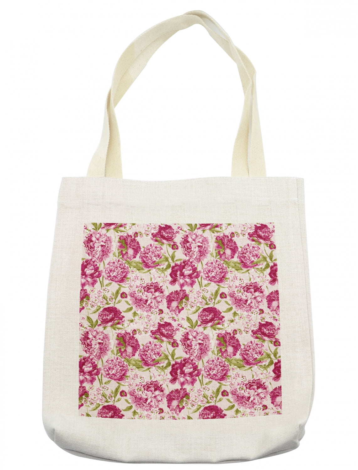 Flowers Tote Bag, Floral Theme Vintage Pink Peonies and Leaves Spring ...