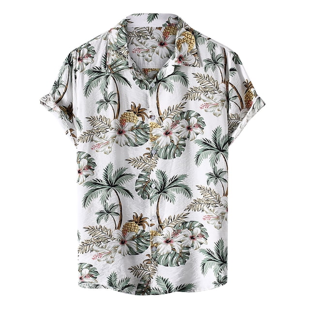 Camisa de manga corta de un solo pecho con botones informales para la playa para hombre Pompotops oipoqjl44323