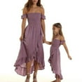 thumbnail image 1 of goowrom Parent-child Off-shoulder Dress with Ruffled Hem Pink Clothing, 1 of 10