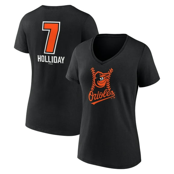 Women's Jackson Holliday Black Baltimore Orioles Fastball Player Name & Number V-Neck T-Shirt