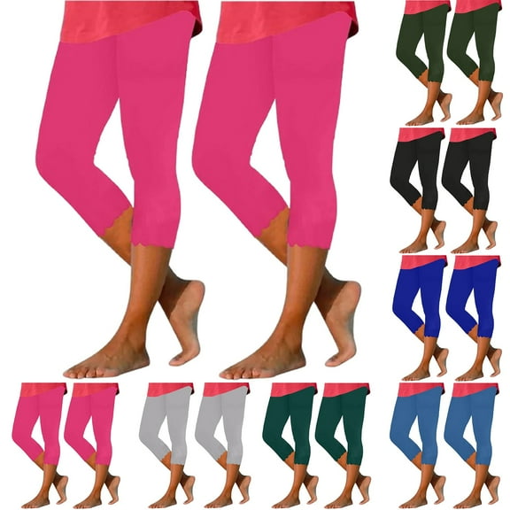 2PC Plus Size Capri Leggings Women's Summer High Waisted Solid Capris Matching Slim Fitting Yoga Gym Pants