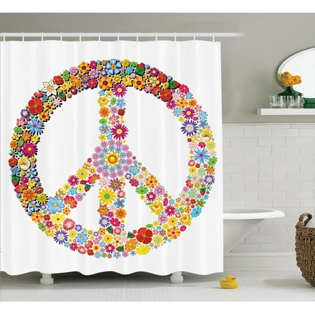 Groovy Decorations Shower Curtain Set Fl Peace Sign Summer Groovy Decorations Shower Curtain Set Fl Peace Sign Summer Spring Blooms Love Hiness Themed Ilration