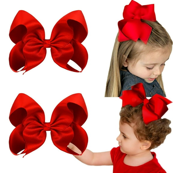 Hair Bows for Girls Alligator Clips Grosgrain Ribbon Solid Color Hair Accessories for Little Teen Toddler Girls Kids (8inch-White)