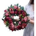 thumbnail image 2 of Artificial Silky Round Peony Wreath for Indoor Outdoor, Home Decor for Front Door, Window, Wall, Festival, Birthday, Wedding Party, 16 Inch, 2 of 4