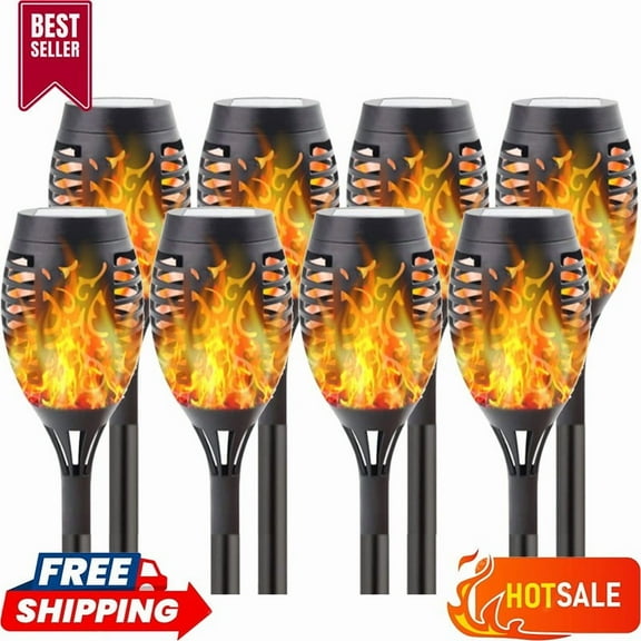 12 Pack Solar Garden Torch Lights, Flickering Flame LED Waterproof Outdoor Stakes for Pathway Lighting