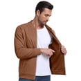 thumbnail image 3 of GIRUNS Men's Casual Varsity Jacket Vintage Suede Bomber Jackets Lightweight Outerwear Coat Brown L, 3 of 6