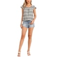 thumbnail image 2 of INSPIRE CHIC Gingham Top for Women Casual Square Neck Cap Sleeve Peasant Summer Blouse Top XS Black, 2 of 6