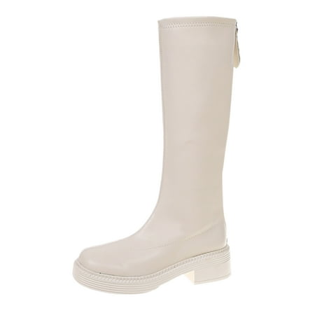 

adviicd Support Boots for Women Women s Solid Toe Heel Round Color Back Elastic Zipper Fashion Boots Thick women s
