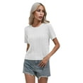 thumbnail image 2 of Womens Short Sleeve Cable Knit Sweater Tops Crewneck Spring Summer Shirts Business Dressy Casual Outfits White XL, 2 of 5