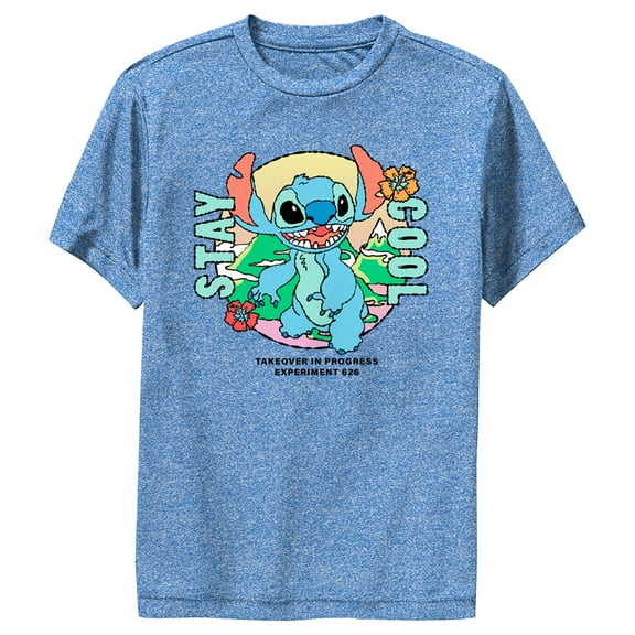 Boy's Lilo & Stitch Stay Cool Stitch  Performance Graphic Tee Royal Blue Heather Medium