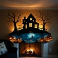 thumbnail image 4 of Halloween Fireplace Table Runner - Spooky Pumpkin Castle Mantel Scarf with Jack-O'-Lanterns, Bats,Moon - No Assembly Needed Gothic Halloween Decorations for Fireplace,Table,Shelf - Dark Blue Backdrop, 4 of 7