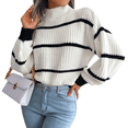 thumbnail image 3 of Womens Mock Neck Striped Chunky Knitted Sweater Winter Long Sleeve Pullover Sweaters Tops White L, 3 of 7