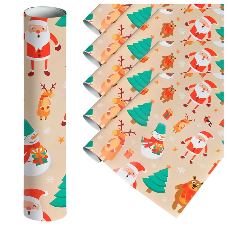 Veki Christmas Wrapping Paper Christmas Gifts Christmas Wrapping Paper  20''*27.5'' Santa Merry Christmas Lettering Snowflakes Plaid Baby Wrapping  Paper Neutral 