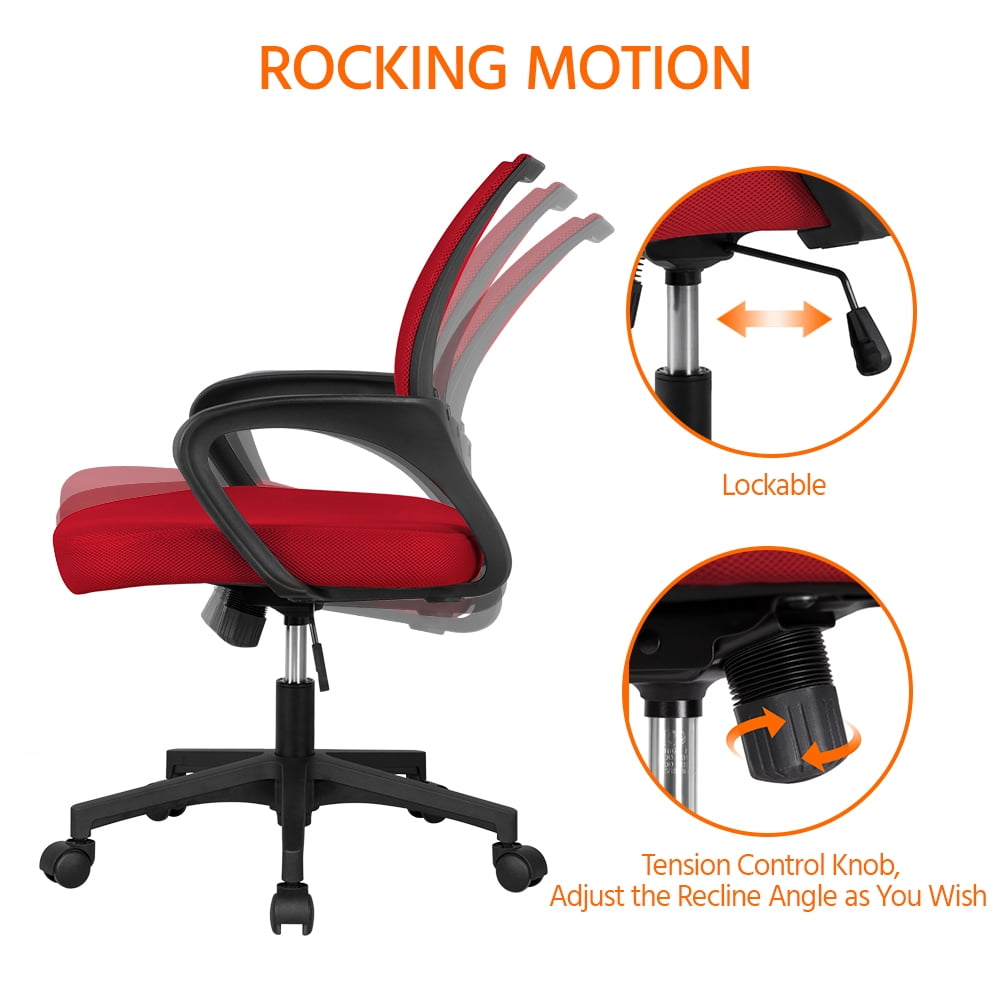 Alden Design Adjustable Mid Back Mesh Swivel Office Chair with Armrest, Set of 2, Red