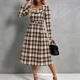thumbnail image 4 of GUACER Plaid Fall Midi Dresses for Women High Waist Crewneck Long Sleeve A-Line Swing Dress for Work Casual, 4 of 6