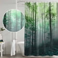 thumbnail image 5 of Teal Green Forest Shower Curtain, Waterproof Shower Curtains for Bathroom, Vintage Foggy Woods Tree Washable Fabric Bathtub Curtain Set Bath Decor with 12 Hooks Long 72"x84", 5 of 8