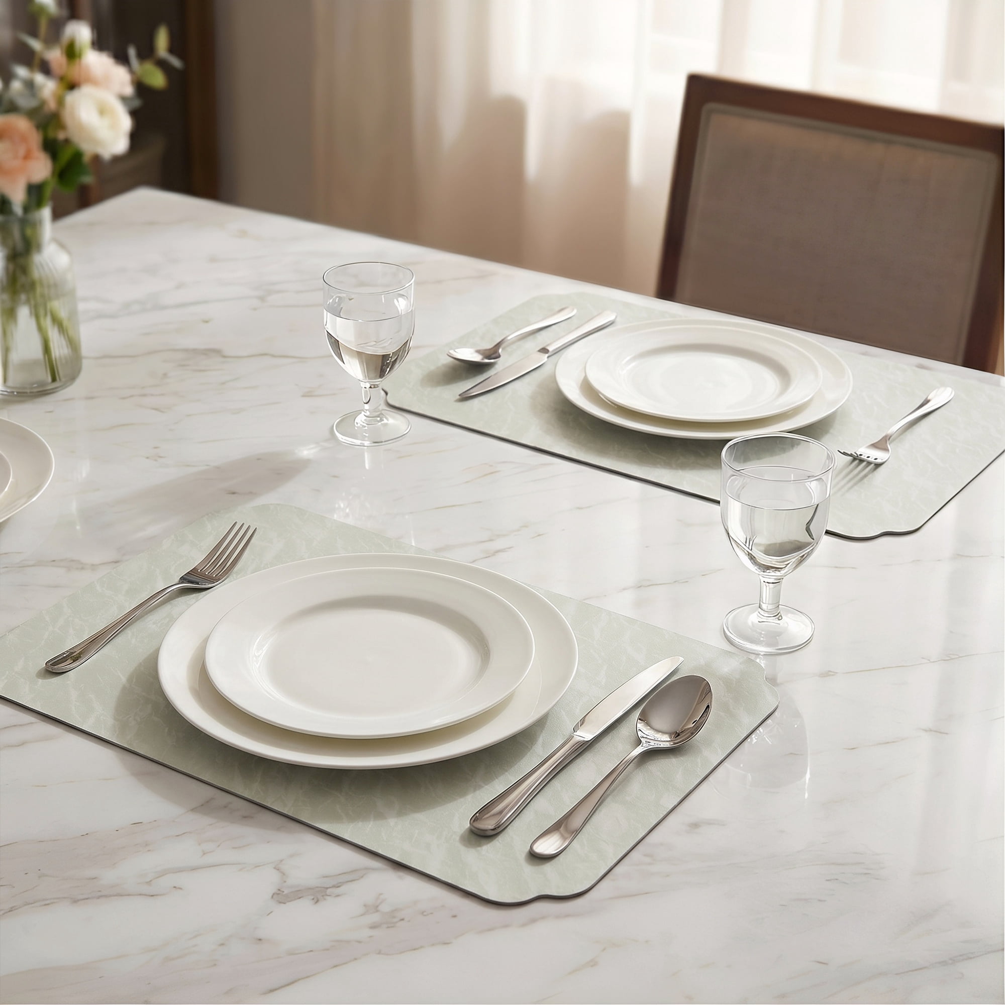 Unique Bargains 4Pcs Faux Leather Table Decor Placemats Matcha Green 17.7x11.8inch