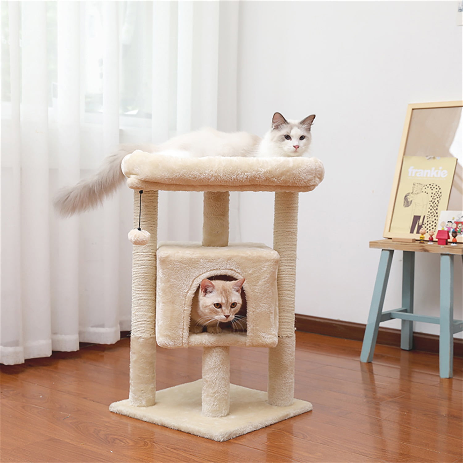 Pefilos Cat Tree Cat Houses for Outdoor Cats Cat Condo for Large Cats with Sisal Scratching Posts, Cat Nest for Indoor Cats Plush Perch, Cat Tower Furniture Cat Bed, Beige Pefilos Cat Tree Cat Houses for Outdoor Cats Cat Condo for Large Cats with Sisal Scratching Posts, Cat Nest for Indoor Cats Plush Perch, Cat Tower Furniture Cat Bed, Beige