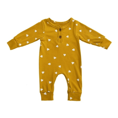 

LEVEFORD Baby Girls Long Sleeve Ribbed Knit Cotton Love Heart Print Jumpsuit