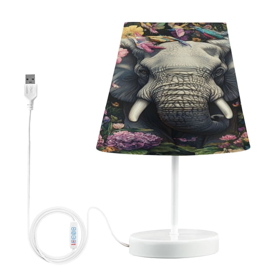 WOBOGO Majestic Elephant Table Lamps Bedroom 3-Speed Dimmable Farm Style with Fabric Shade for Reading and Home Office