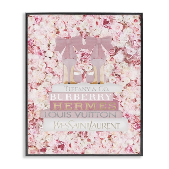 Stupell Industries Art Deco Pink Heel Bookstack over Roses Black Framed Giclee Art, 11 x 14, by Amanda Greenwood