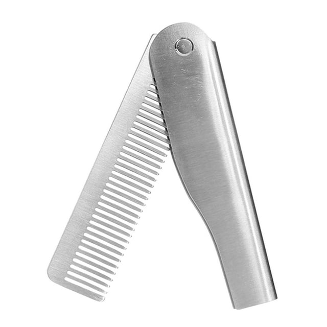 Peine de bolsillo plegable hecho a mano para hombres, peine alisador de pelo de dientes finos para el cuidado diario, peinado, barba o bigote, plateado S