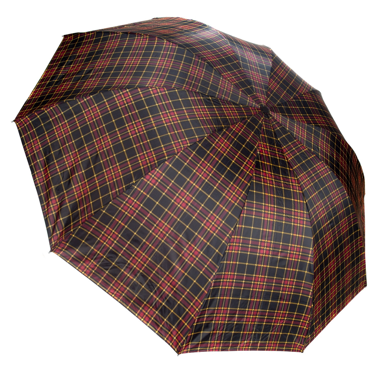 Plaid Lightweight Compact Travel Sized Windproof Nylon Umbrella With Easy Open Button