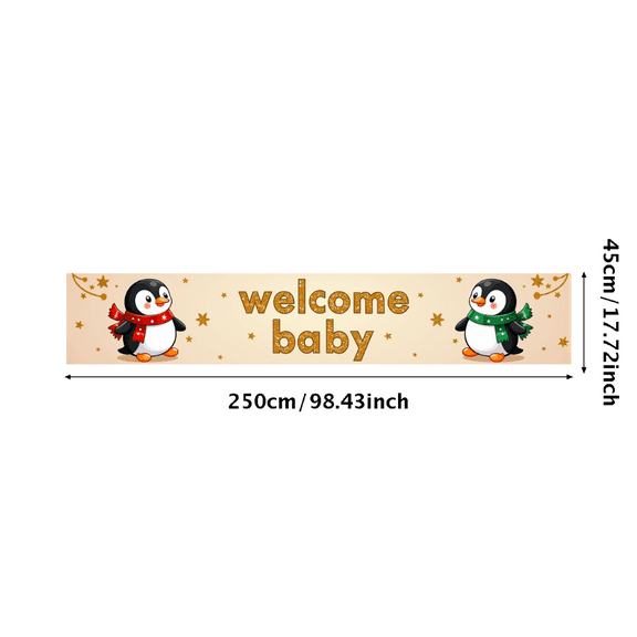 LUUFILx Welcome Baby Banner with Penguins Glitter Backdrop Decorations for Party Supplies Baby Shower Photography Props Background