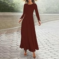 thumbnail image 2 of WTXUE Maxi Dresses, A-Line Long Sleeve Maxi Crew Neck, Womens Casual Flower Loose Boho Long Sundress Solid Women's Plus, Size XL, 2 of 5