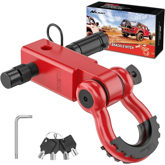 Nilight Anti-Theft Shackle Hitch Receiver 2Inch 45000 LBs Breaking Strength 3/4" Anti-Theft D Ring Shackle 5/8" Trailer Hitch Lock Pin Heavy Duty Solid Towing Kit for Trucks Off Road (Red)