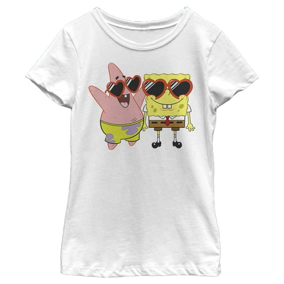 Girl's SpongeBob SquarePants Patrick in Heart-Shaped Sunglasses  Graphic Tee White Medium