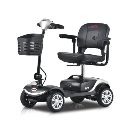 4 Wheel Mobility Scooter Folding Compact Travel Mobility Scooter For Adults With Electric Powered Wheelchair Device,LED Light And Detachable Basket -300lbs Silver