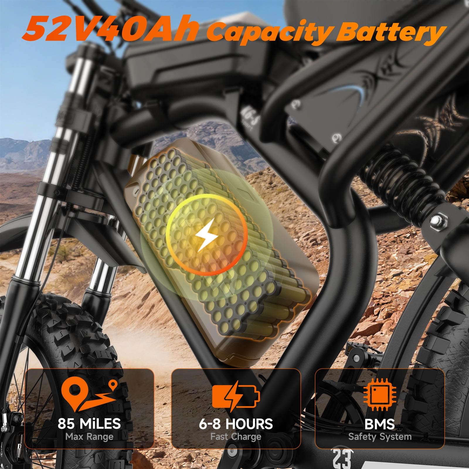 HiKeep 1500 3000W Electric Bike for Adults, Off-Road Ebike, 52V 40Ah UL 2849 Battery, 20x4 Fat Tire Dirt E-Bike, Full Suspension, Max 40 mph