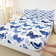 thumbnail image 3 of Feelyou Cartoon Butterfly Twin Sheet Sets, Blue Leaf Plant Bedding, 3 Pieces, 3 of 7
