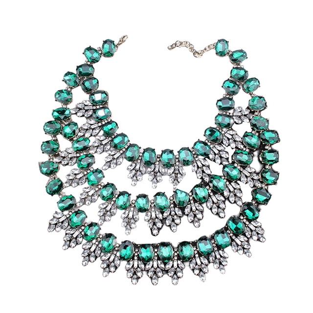 Collar geométrico de aleación Qarigey para mujer con diamantes de imitación verde