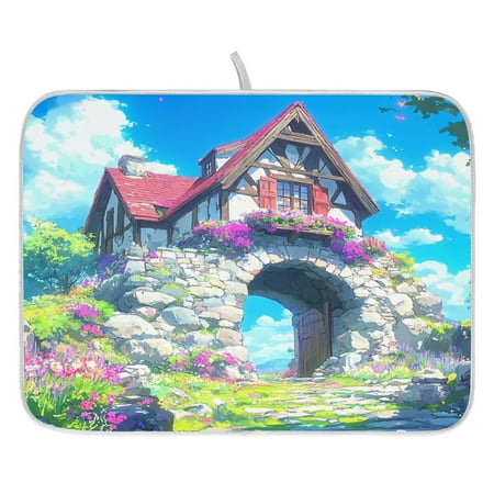 

Summer Peaceful Countryside Dish Drying Mat for Kitchen Quick Drying Absorbent Soft Durable 16 x 18