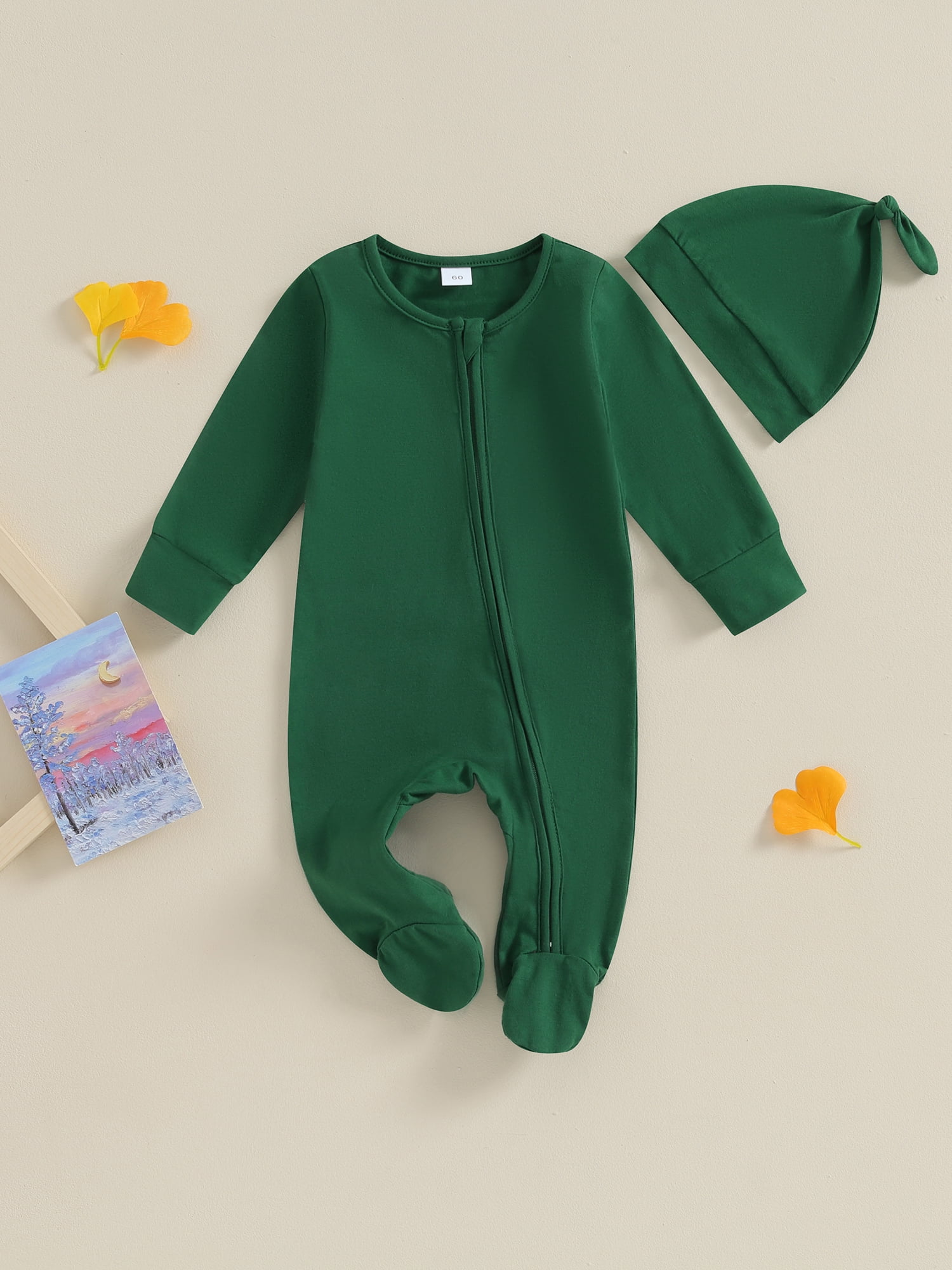 GXFC Preemie Boys Girls Fall Clothes 3M 6M Newborn Boys Long Sleeve Zipper One Piece Jumpsuits Bodysuit with Hat Outfits Autumn Clothing for Infant Boys