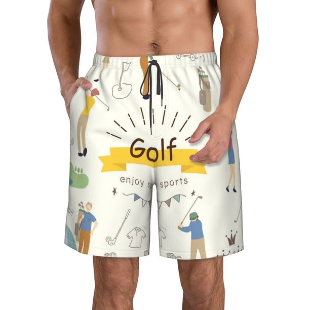 Balery Golf Icons And Golfer Traje de Baño Estilo Hawaiano para Hombre, Shorts de Secado Rápido con Bolsillos-X-Large