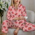 thumbnail image 5 of KLL Strawberries Print Women's Long Sleeve Pajamas with Pants Sleepwear Loungewear 2 Set-Small, 5 of 7