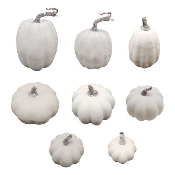 SMKE 8 Piece Artificial Pumpkin Set Realistic Fall Decor,Faux Pumpkins for Halloween Thanksgiving Table Centerpiece,Farmhouse Rustic Mantel Shelf Indoor Outdoor Display White 8pc