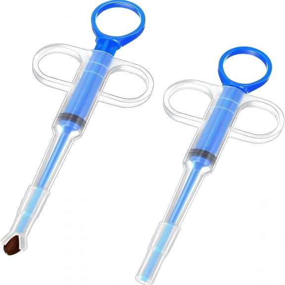 OITY 2 Pieces Pet Pill Plunger Popper for Small Cats Dogs Pill Gun Dispenser Shooter Pet Piller Soft Tip Tablet Syringe Pusher Animal Medicine Feeder for Feeding Accessories (Blue)