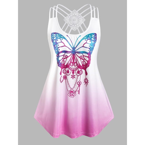Tallas de mariposa de tallas más grandes Top sin mangas baja Rosegal Camisetas sin mangas de talla grande