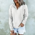 thumbnail image 2 of Plus Size Women's Casual Hoodies Tops Long Sleeve Quarter Zip Jacquard Design Solid Sweatshirts Pullover Tops with Pocket White,5XL, 2 of 6