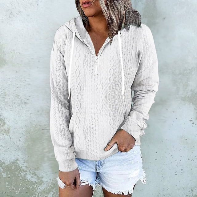 Styesk Sweatshirt for Women Casual Pullover Solid Color Hoodie Long Sleeve Soft Loose Fit Oversized Sweatshirt Cute Fall Plain Zip Up Drawstrings Sweatshirt Hoodie
