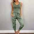 thumbnail image 3 of Fmbrln Womens Summer Linen 2 Piece Sets Casual Crew Neck Sleeveless Tank Tops and Drawstring Elastic Waist Pants Sets Lounge Vacation Sets Army Green XL, 3 of 5