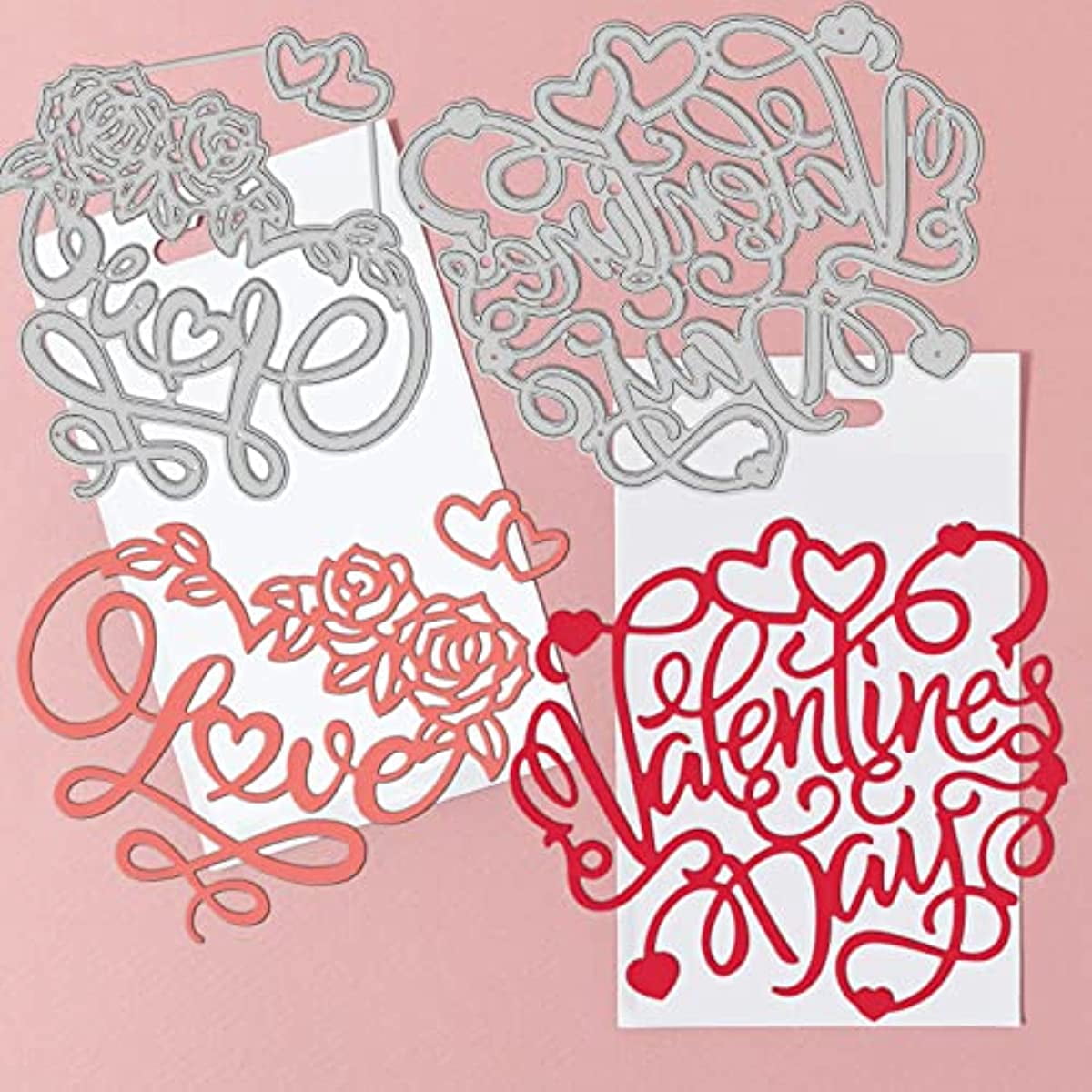 OIIKI 16 Pcs Valentine Hearts Die Cuts, 15 Pcs Heart Dialogues Stencils + 1Pcs Happy Valentines Day Stencils Cutting Dies DIY Crafts Gifts for