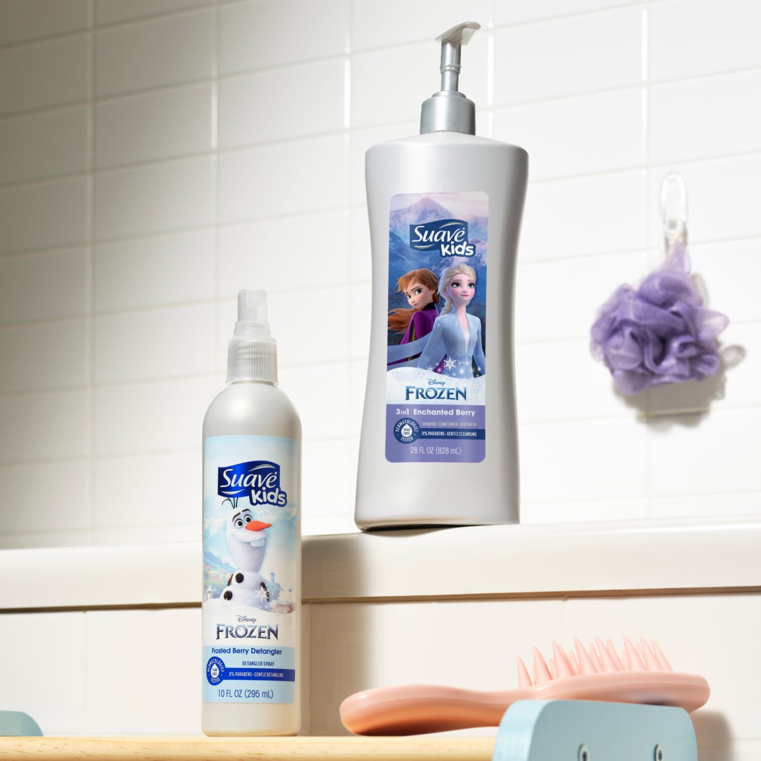 (4 pack) Suave Kids Frozen 3-in-1 Shampoo, Conditioner, Body Wash, Enchanted Berry Scent,  28 FL OZ Pump