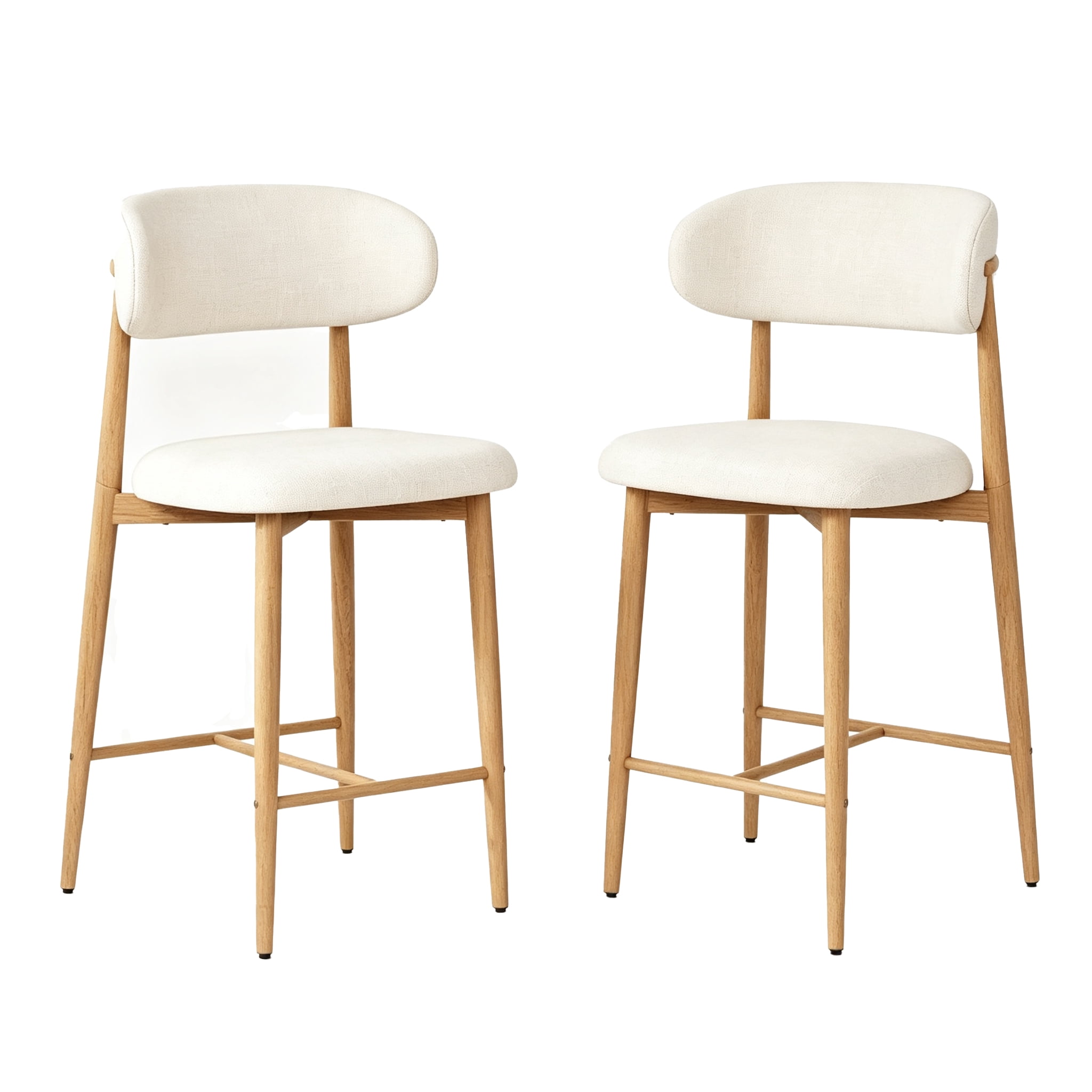 Set of 2 Upholstered Counter Height Bar Stools, Mid Century Modern Linen Counter Stools with Sturdy Metal Legs, 300LBS Capacity Ergonomic Bar Chairs for Kitchen Island Dining Room