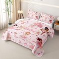 thumbnail image 3 of Castle Fairy Ballet Dance Girl Twin Quilt Set,Floral Butterfly Flamingo Twin Coverlet Set,Pink White, 3 of 7