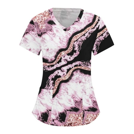 

Women Scrubs Top Independence Day Printed Short Sleeve V-Neck Cartoon Shirts Tee Tops With Pockets Top Uniform Nurses Clothing Workwear